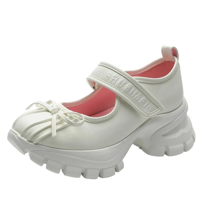 Высококачественные массивные туфли Мэри Джейн для женщин, спортивная обувь, модная повседневная обувь на платформе с мелким бантом, женские балетки