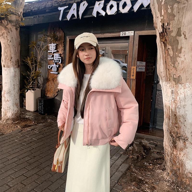 Женская короткая пуховая куртка с большим меховым воротником, маленькая, с темпераментом знаменитости, высокого класса, зимняя