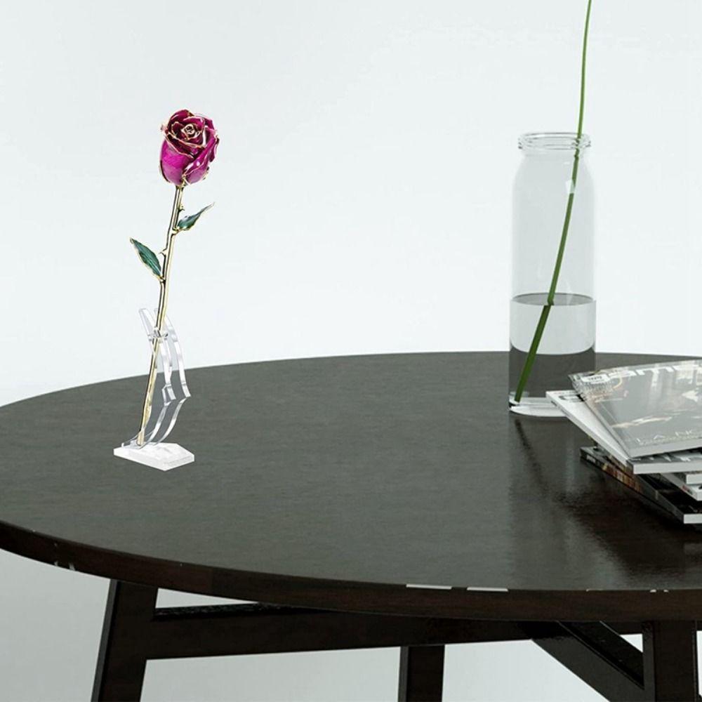 Clear Base Acrylic Display Stand Flat Bottom Gold Dipped Rose Flower Shelf Home