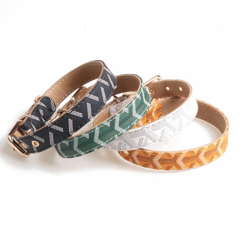 S-XXL PU Leather Striped Pet Collar and Leash Set Soft Comfortable Dog Cat Adjustable Personalized