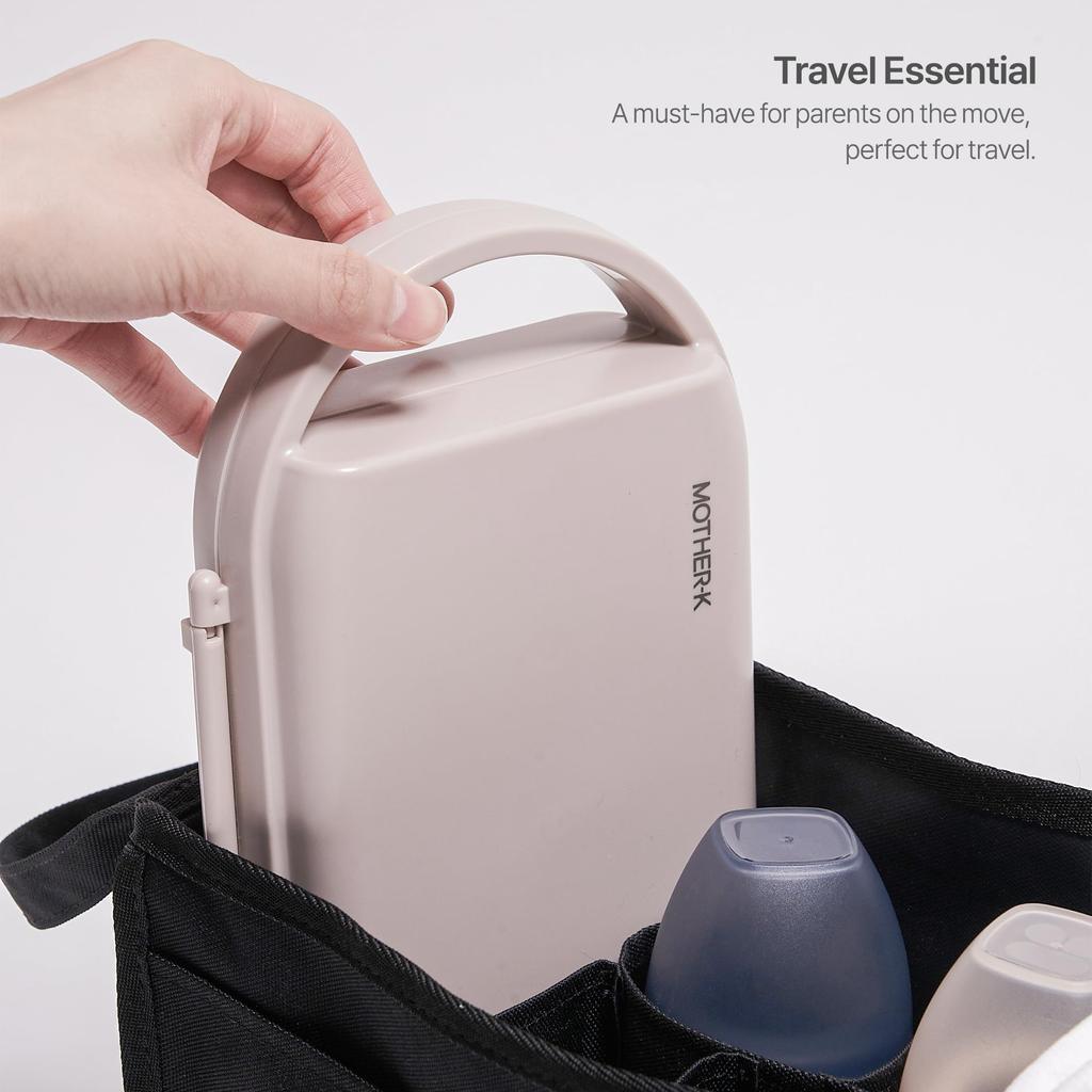 [Authentic] MOTHER-K Portable Water-Repellent Baby Bottle Case, Drying Rack, and Bottle Stand Set (Includes Drainer, Mini Bottle, and Brush) Cream