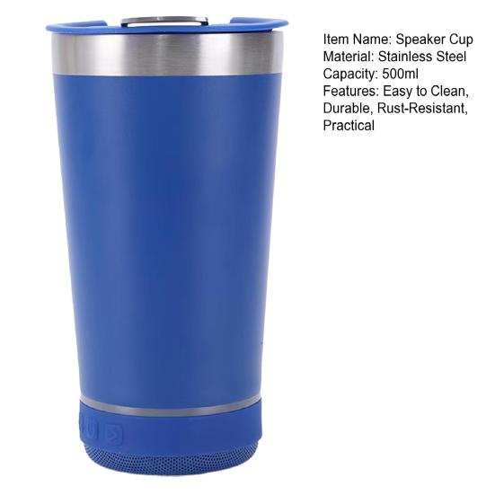 Изолированная кружка из нержавеющей стали с беспроводным динамиком BT, стерео сабвуфером, 500 мл, светодиодная музыкальная кружка, устойчивая к ржавчине, практичный подарок для мужчин и женщин