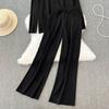 Fashion Collar Loose Long-sleeved Irregular Knit Tops High Waist Thin Straight Pants Two-piece Set