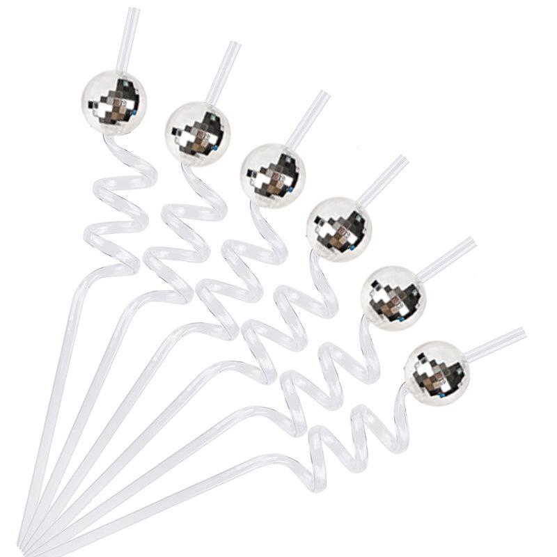10/20PCS Disco Ball Straws Pink Silver Mirror Straw Reusable Plastic Cocktail Drinking Straws Party Supplies