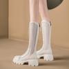 Fashion Women Summer Knee-high Mesh High Boots Female Breathable Platform Mesh Lace-up Knight Boots Thick Heel Hollow Long Knight Botas