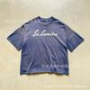 Unisex Vintage Washed Distressed Long Sleeve Tee Cotton Graphic T-Shirt Loose Fit Casual Streetwear