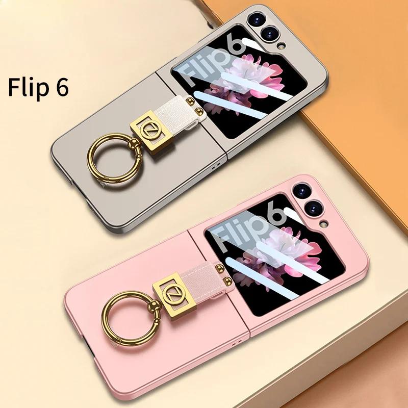 Ring Holder Phone Case for Samsung Galaxy Z Flip 6 5 4 3 Flip6 Flip5 Flip4 Flip3 5G Frosted Plastic Hard Shell Ultra Thin Shockproof Protective Cover
