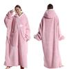 Winter Wearable Blanket Bathrobe with Big Pocket Thick Double-sided Fleece Loose Long Sleeves Pajamas Heat Retention Full Protection Home Lazy