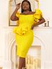 Yellow Lace Dresses Tube Tops Ruffles Sexy High Waist Bodycon Peplum Mid-calf Formal Occasion Celebrate Birthday Wedding Guest Gowns for Ladies