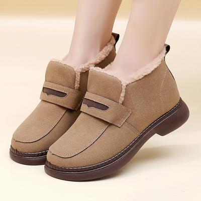 Теплые ботинки на меховой подкладке. Женские зимние флисовые утолщенные теплые хлопковые сапоги на мягкой подошве. Водонепроницаемые зимние ботинки без шнуровки. Ботильоны из искусственной кожи для женщин.