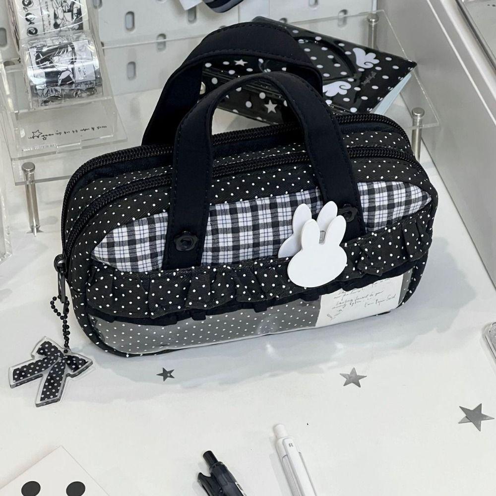 Handheld Pencil Case Plaid Polka Dot Stationery Bag Aesthetic Stationery Organizer  Students