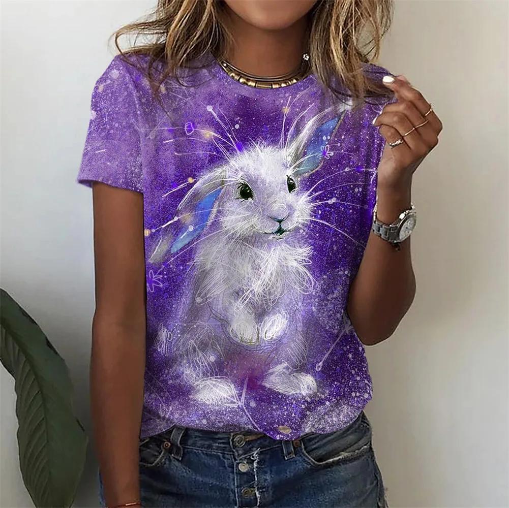 Rabbit 3D Print Women T-shirts Streetwear Casual Fashion Y2k Short Sleeve T Shirt O-neck Tops Tees Clothing