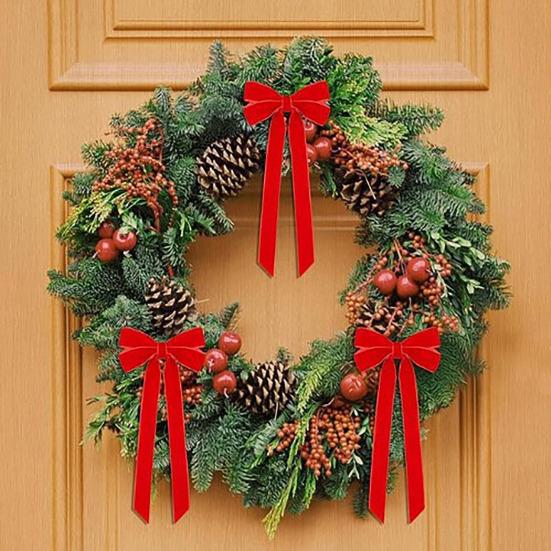 10 шт. Бархатные рождественские банты 5" X 10" Винтажные банты из ленты Украшения для рождественской елки Деревенские поделки Подарочные банты для дерева Венка Гирлянды Праздничный декор