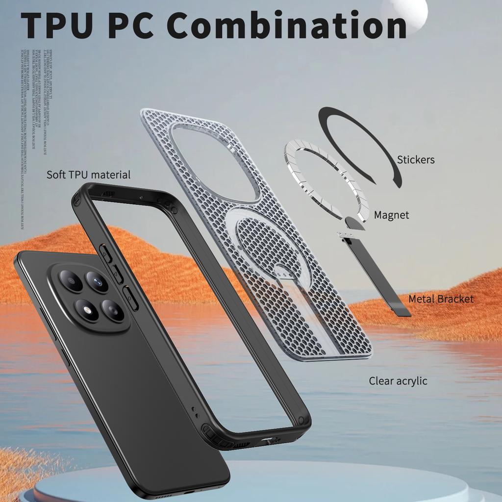 For Xiaomi Redmi Note 15 Pro 5G (Global) Magnetic Case Kickstand Grid Texture TPU PC Phone Back Cover
