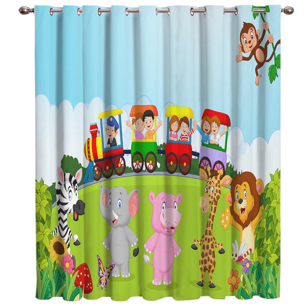 Спальня Кухня Шторы Мультфильм Зоопарк Животные Коллекция Джунгли Ребенок Оконные Шторы Шторы для Гостиной Декоративные Элементы