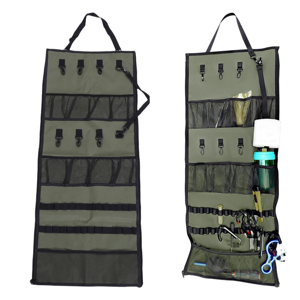 Camping Hanging 600D Oxford Fabric Tent Shed Storage Bag, Hanging Hooks and Mesh s for Outdoor Picnic Green,