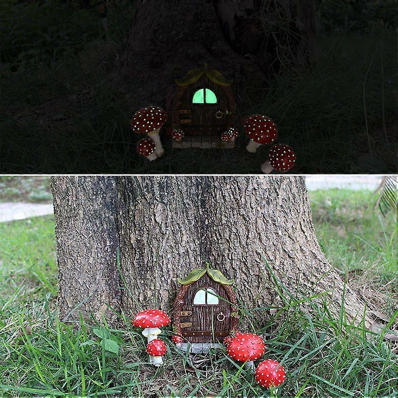 Luminous mushroom door and window ornament, creative resin decorations, garden and farmhouse decorations, office decorations, gifts, car decorations
