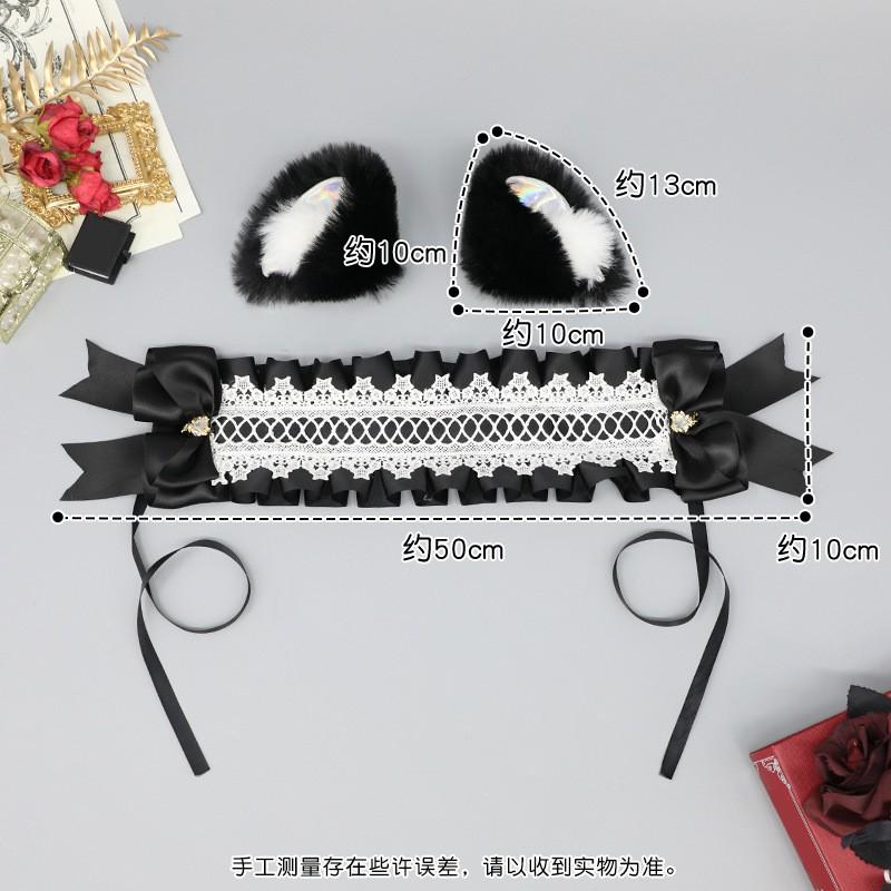 Handmade Wide Hairband With Cat Ears Bow Lace Trim Lolita Cosplay