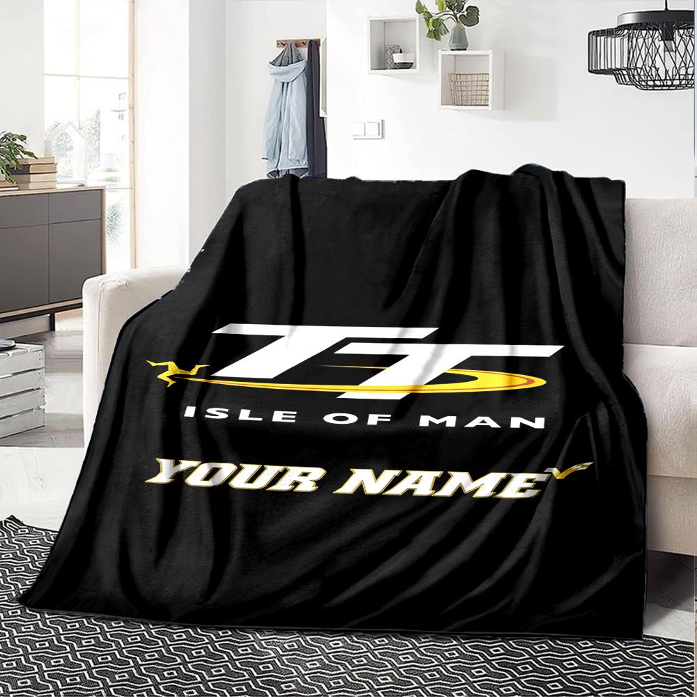 Isle Man Tt Customize Text Blanket Gift Personalized Blanket Warmthful Decor for Bed Living Room Bedding Office Chair Four Seasons Multipurpose