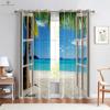Real Effect 3D Printed Curtains, Curtains with Seaside Scenery, Blue Sky Pattern, Outside the Window Window Decoration