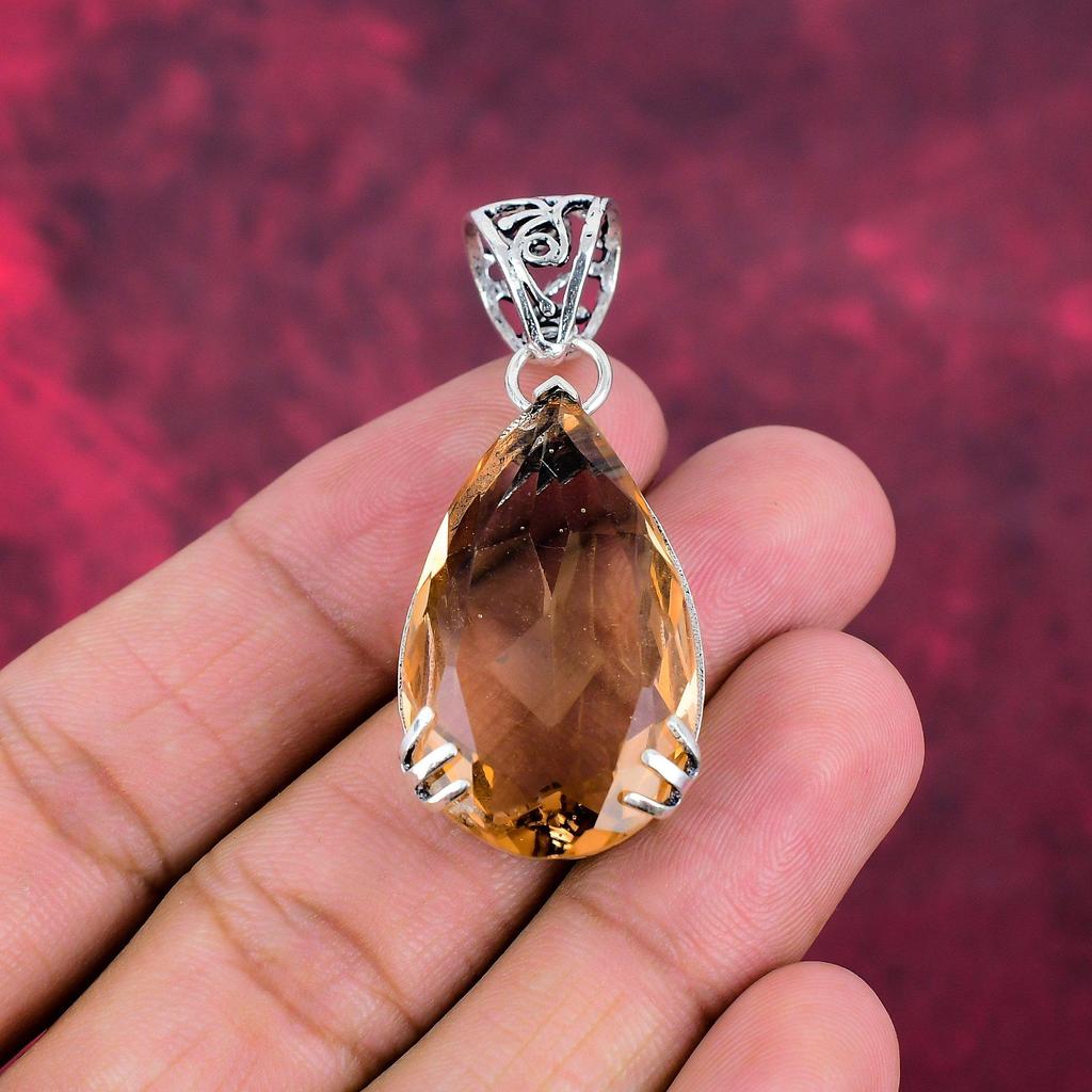 Morganite Pendant, Handmade Gemstone 925 Solid Sterling Silver  Pendant Antique Jewelry, For Engagement Gift