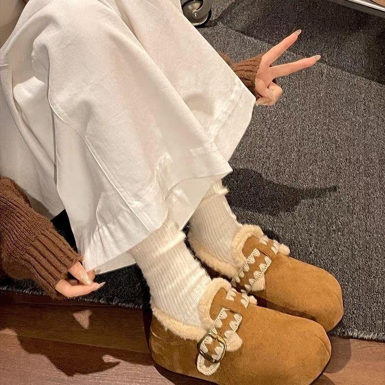 Платформа хлопковые туфли женские теплые ретро коричневый вельвет зимние педальные пушистые туфли красивые Birkenstock