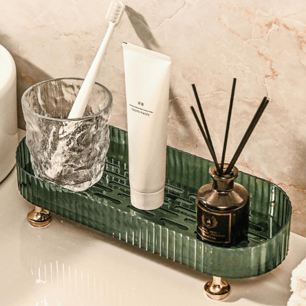 Large Capacity Bathroom Vanity Tray Transparent Finish Countertop Organizer Dresser Use