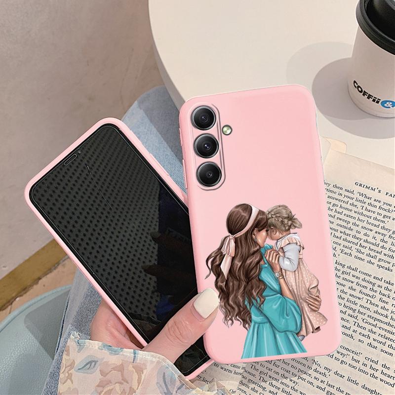 Мягкий силиконовый розовый чехол с рисунком для девочек и мам для Samsung A55 A35 M35 M34 S24 FE Xiaomi Redmi Note 13 Pro 13C iPhone 15, защитный противоударный чехол для камеры
