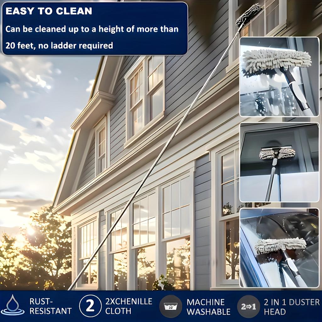 425cm Chenille Glass Wiper Set with Long Handle and Adjustable Length Scraping 2-in-1 Glass Wiper.