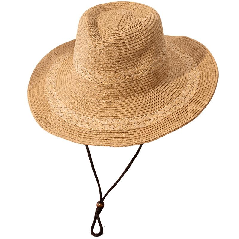 American retro western cowboy hat women's summer sunshade sun protection mountaineering straw straw hat seaside vacation wind beach hat
