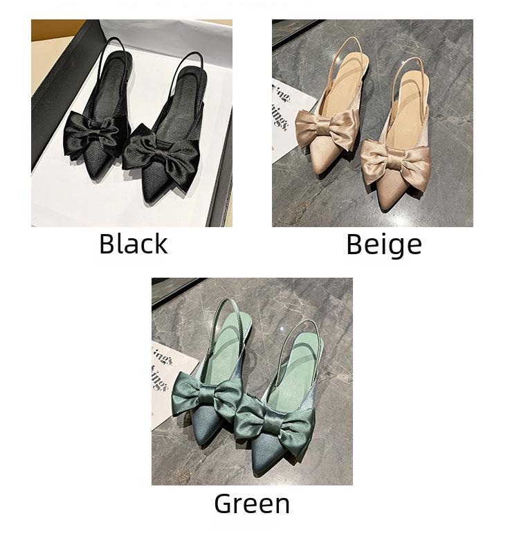 2022 Европейские женские шелковые босоножки с острым носком и бантом - Летние двухкомпонентные босоножки на квадратном каблуке