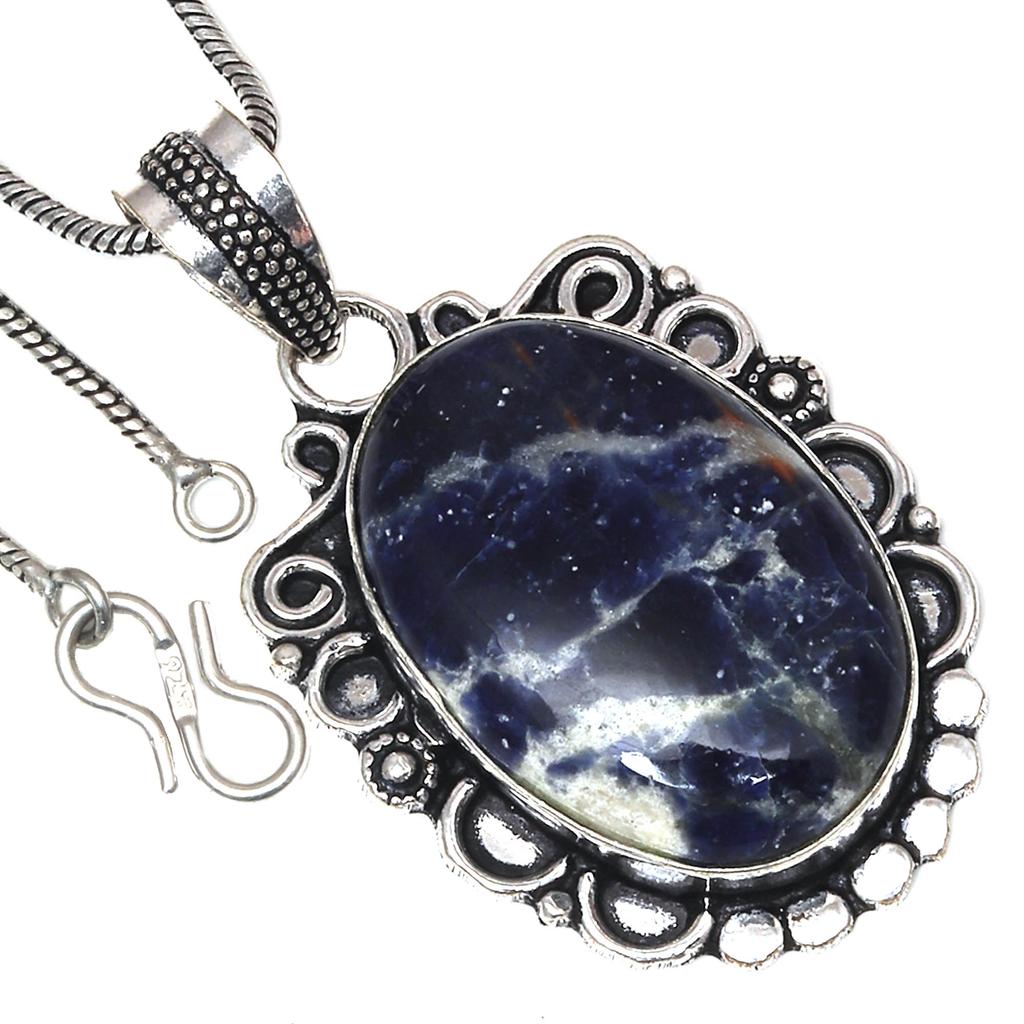 Pendant Blue Sodalite Gemstone Valentine'Day Gift Silver Jewelry 2"