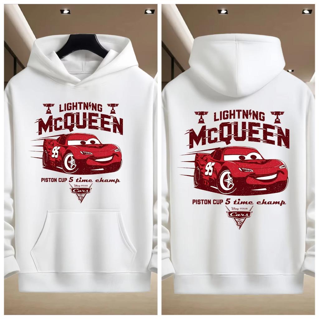 Disney Men's Hooded Sweater Car Story Series Sweatshirt Autumn and Winter Casual White Men's and Women's Top Hoodie