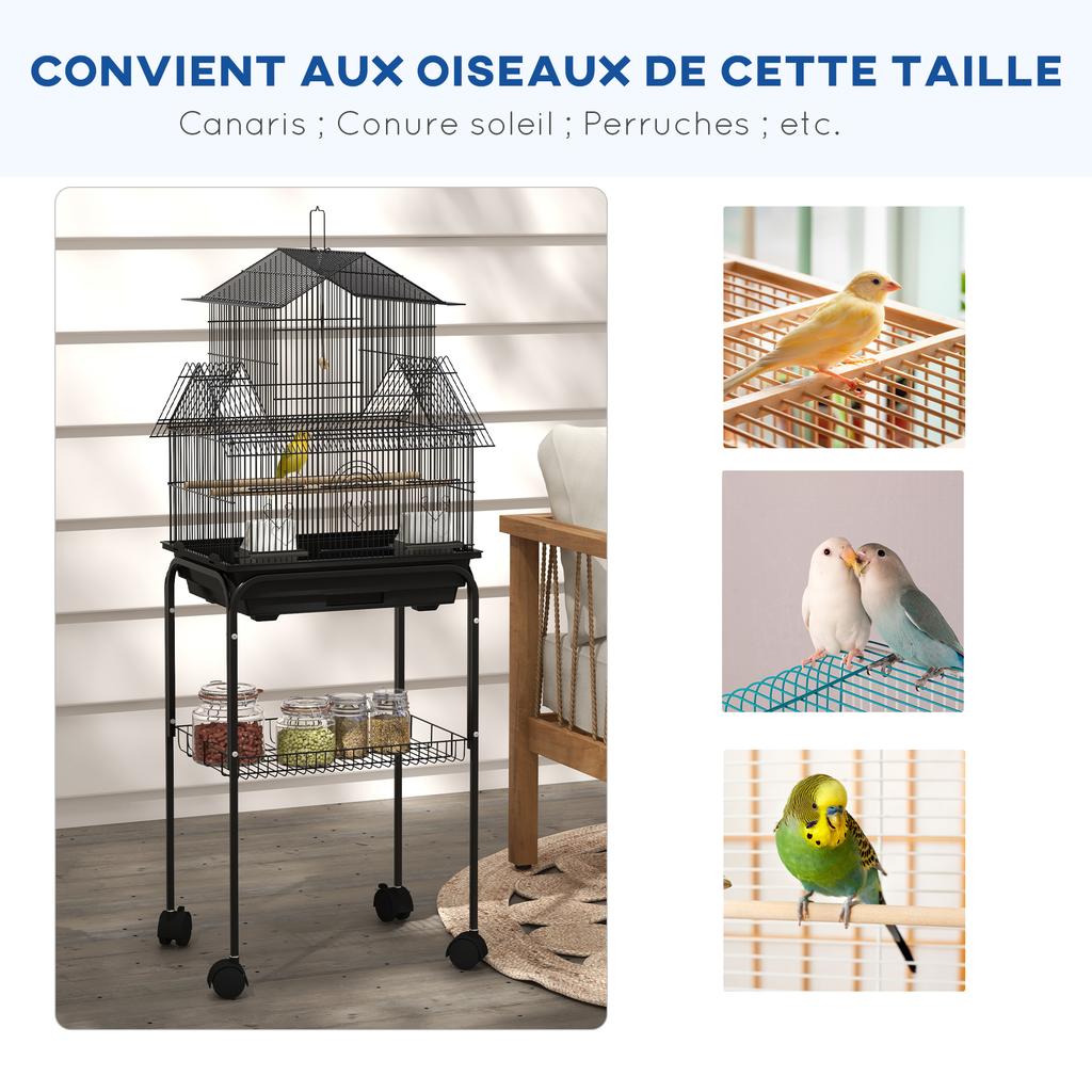 Metal Bird Cage with Plastic Swing, Perch, Food Container, Tray, Handle, for Finches, Canaries, Budgies, 43.5 x 33 x 121