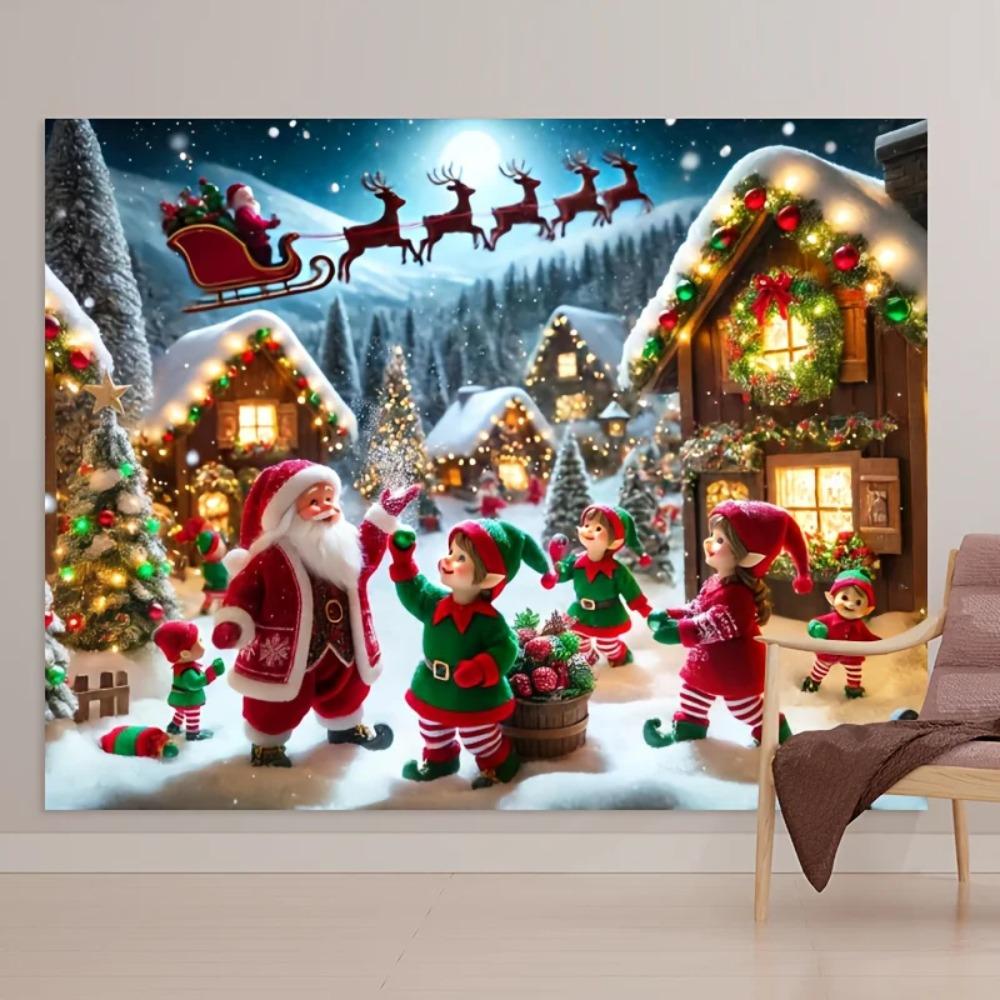 Santa Claus Elf Reindeer Snow Scene Theme Horizontal Blessing Background Christmas Party Home Decoration Photography Backdrop