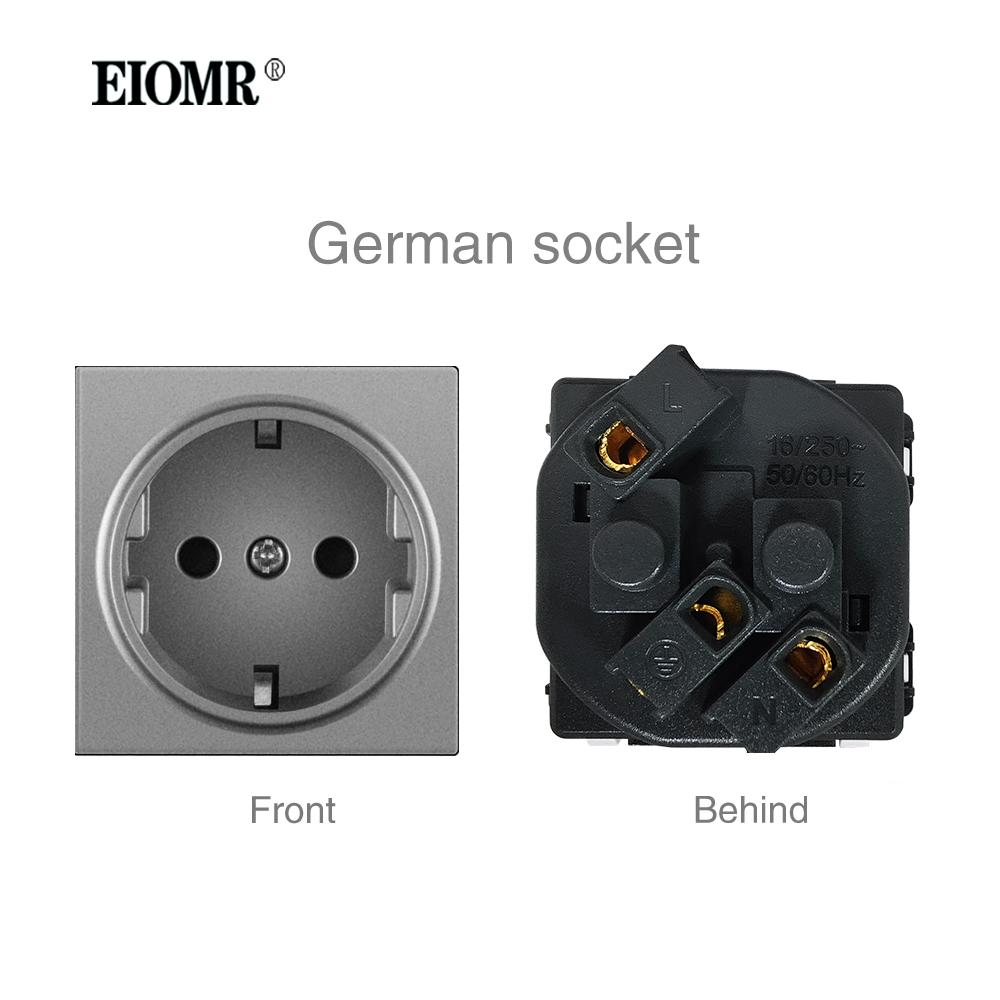 EIOMR A6 Series Grey Flame Retardant PC Panel Wall Switch EU Socket HDMI-compatible USB Type-C 2.1A Charger TV RJ45 Module DIY