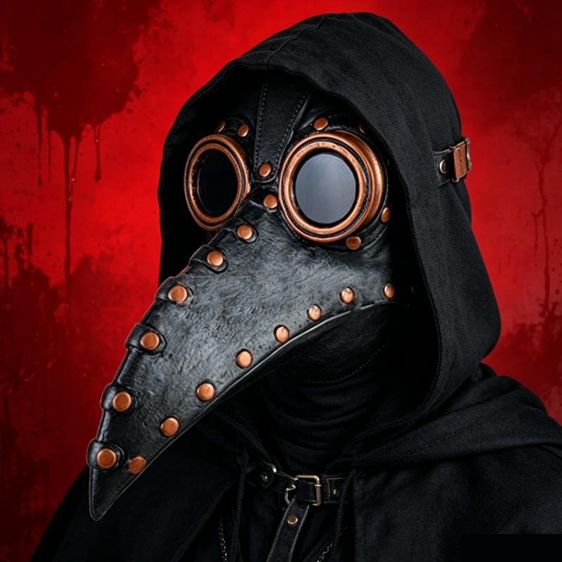 Medieval Plague Doctor Costume Kit Black Hood Cloak Crow Beak Leather Mask Balaclava Steampunk Halloween Horror Cosplay props