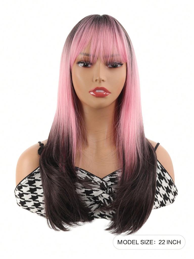 Длинные розовые черные парики с эффектом омбре для чернокожих женщин, розовые коричневые парики с густой челкой, парики для косплея, цветные парики, синтетические многослойные парики для повседневного использования