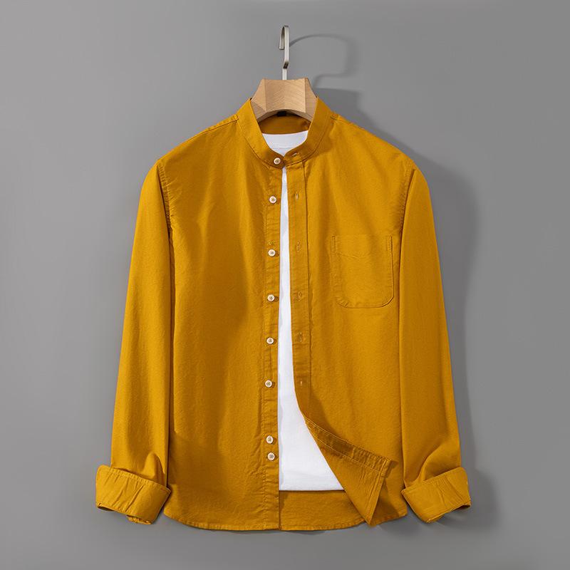 Весна и осень Новый стиль воротник-стойка Оксфорд хлопковая рубашка с длинными рукавами мужская облегающая рабочая рубашка повседневная рубашка дюймов