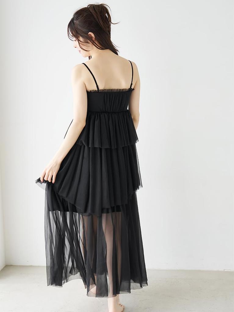 Платье-камзол из тюля SHCO264051 BLK F [Snidel Home] С чашечками Женское