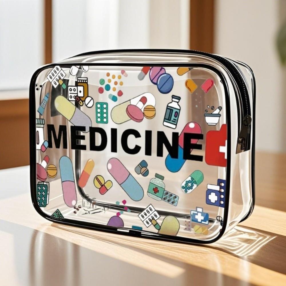 Trendy Large Capacity Makeup Bag Visible Medicine Theme Storage Bag Lightweight Multi-functional Cosmetic Bag for Women