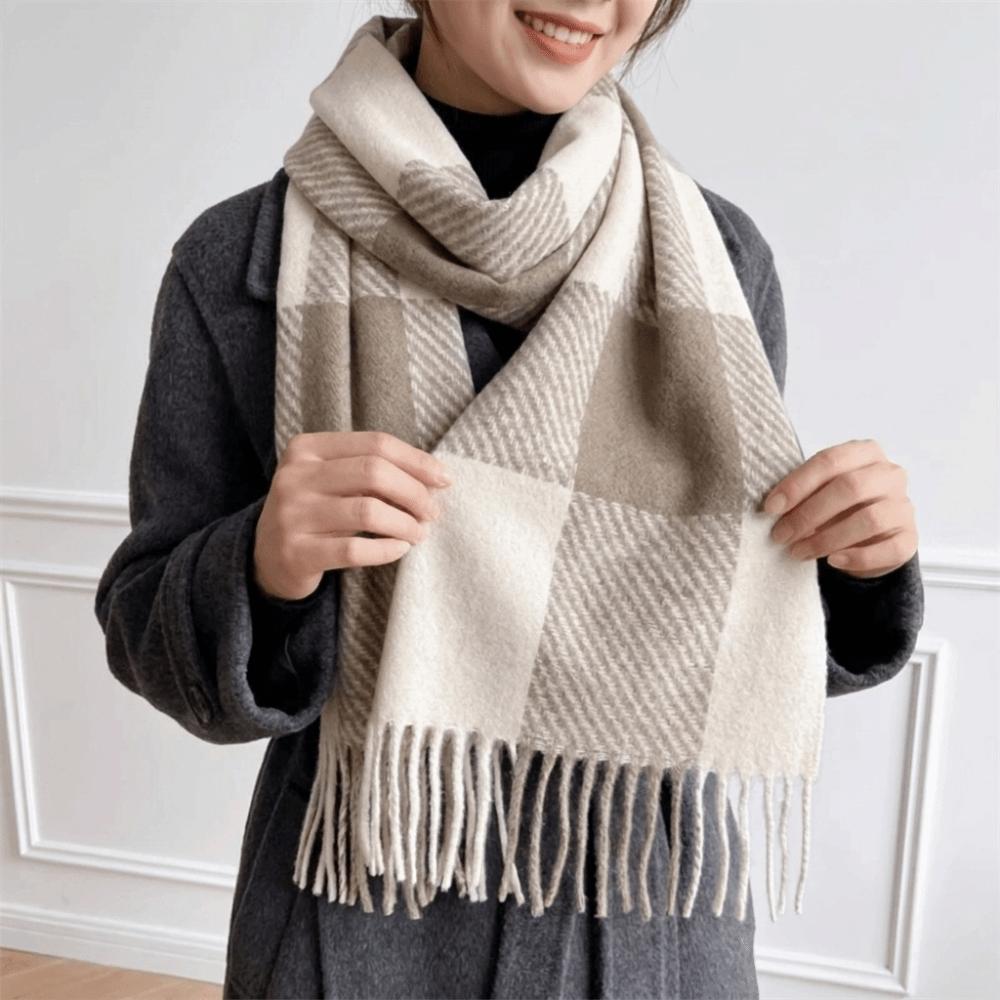 Thickened Faux Cashmere Scarf Fringed Neck Scarf Versatile Plaid Shawl Casual