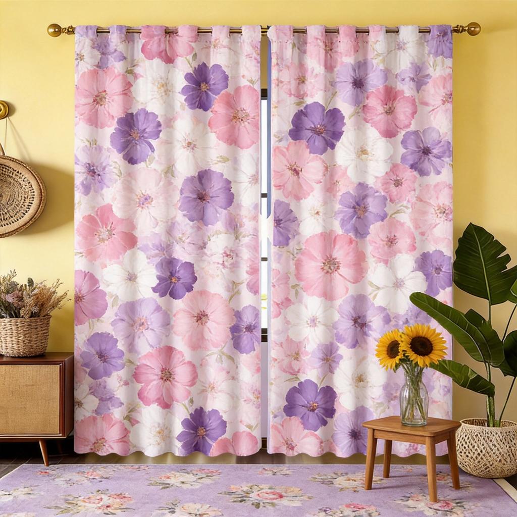 Abstract Colorful Curtains 2pcs – Vertical Dots and Lines in Pink Blue Purple, Modern Art Decor for Living Room and Bedroom