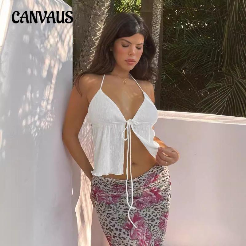 Женский летний топ с глубоким вырезом и V-образным вырезом, сексуальный топ-майка с открытой спиной