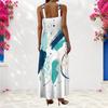 Women Plus Size Scoop Neck Strappy Sleeveless Blue White Printed A Line Long Dress