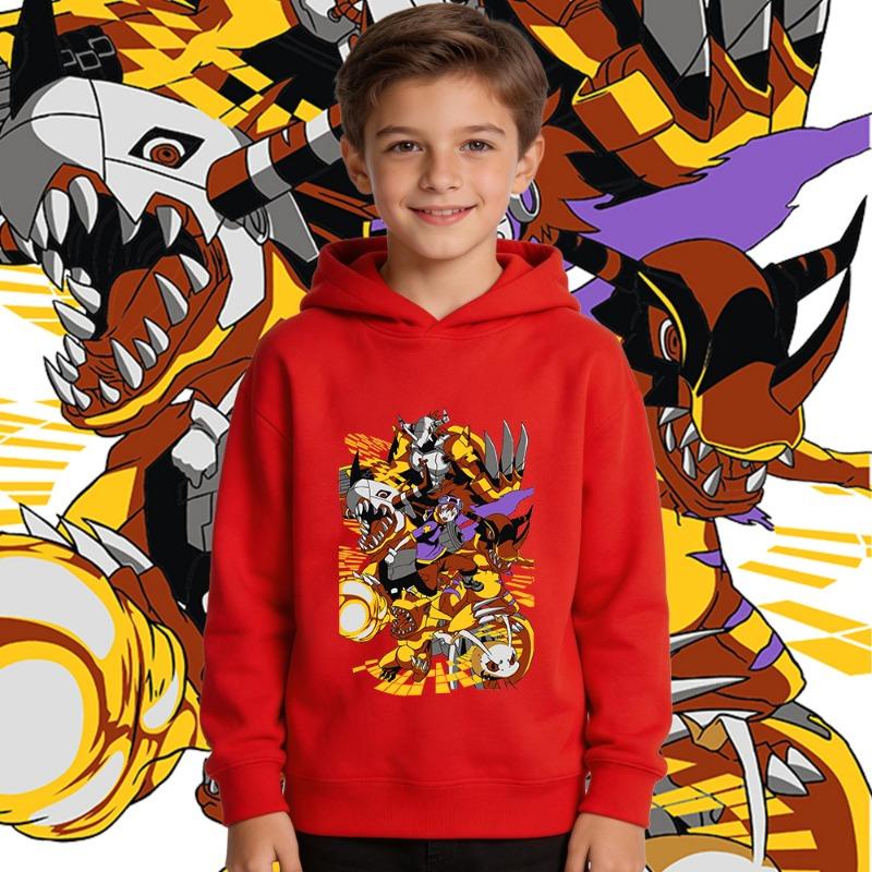 Худи с принтом аниме Digimon Koromon, Эволюция, для мальчиков и девочек, с флисовой подкладкой, теплое, пуловер, осень, зима, детская повседневная одежда