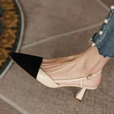 2024 Женская обувь Slingbacks Женские туфли на высоком каблуке Брендовые туфли-лодочки Женские с острым носком Разноцветные тонкие каблуки Босоножки с пряжкой на ремне