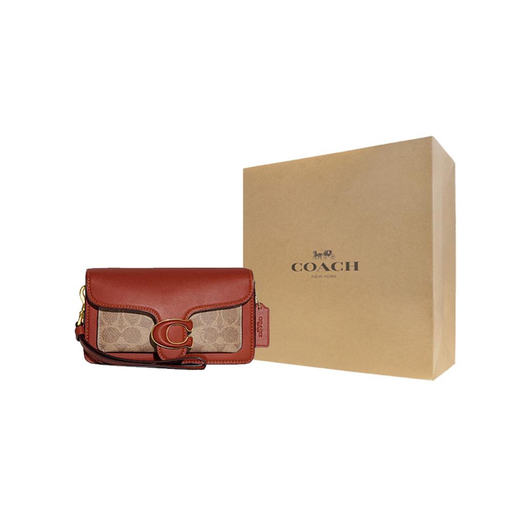 New COACH Tabby Cow Leather With Canvas Wrist Bag, Shoulder Bag, Crossbody Bag Small Size Women's Brown, Yellow & Rusty CK025-B4NQ4