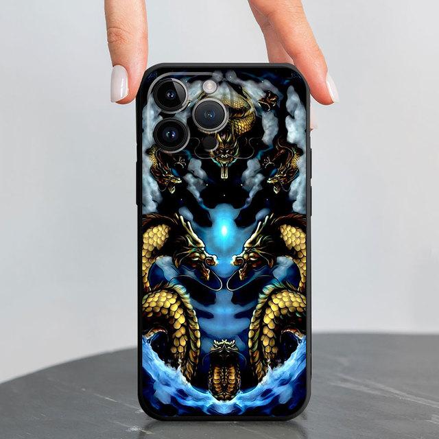 Black Soft Phone Case For Iphone 12 Mini 13 Pro 8 Plus 7 6s Se 11 14 Pro Max Xr Xs X Cover Fashion Chinese Tiger Dragon Shell