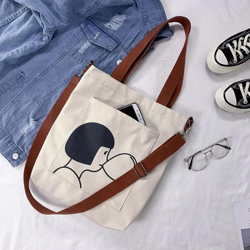 1 Pcs Women's Bag Canvas Bag Girl Student Korean Version New Versatile Canvas Bag Women's Crossbody